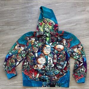 Rick & Morty Group Collage Pullover Hoodie Boys Small Long Sleeve Colorful Light